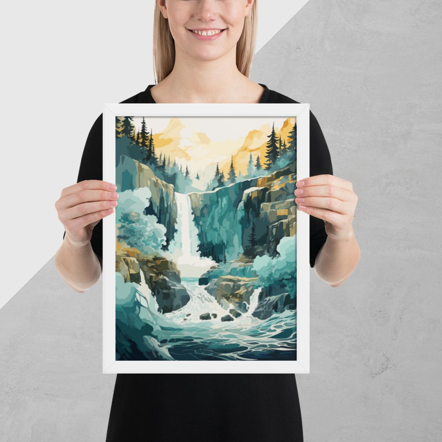 Roaring Forest Waterfall Framed Poster