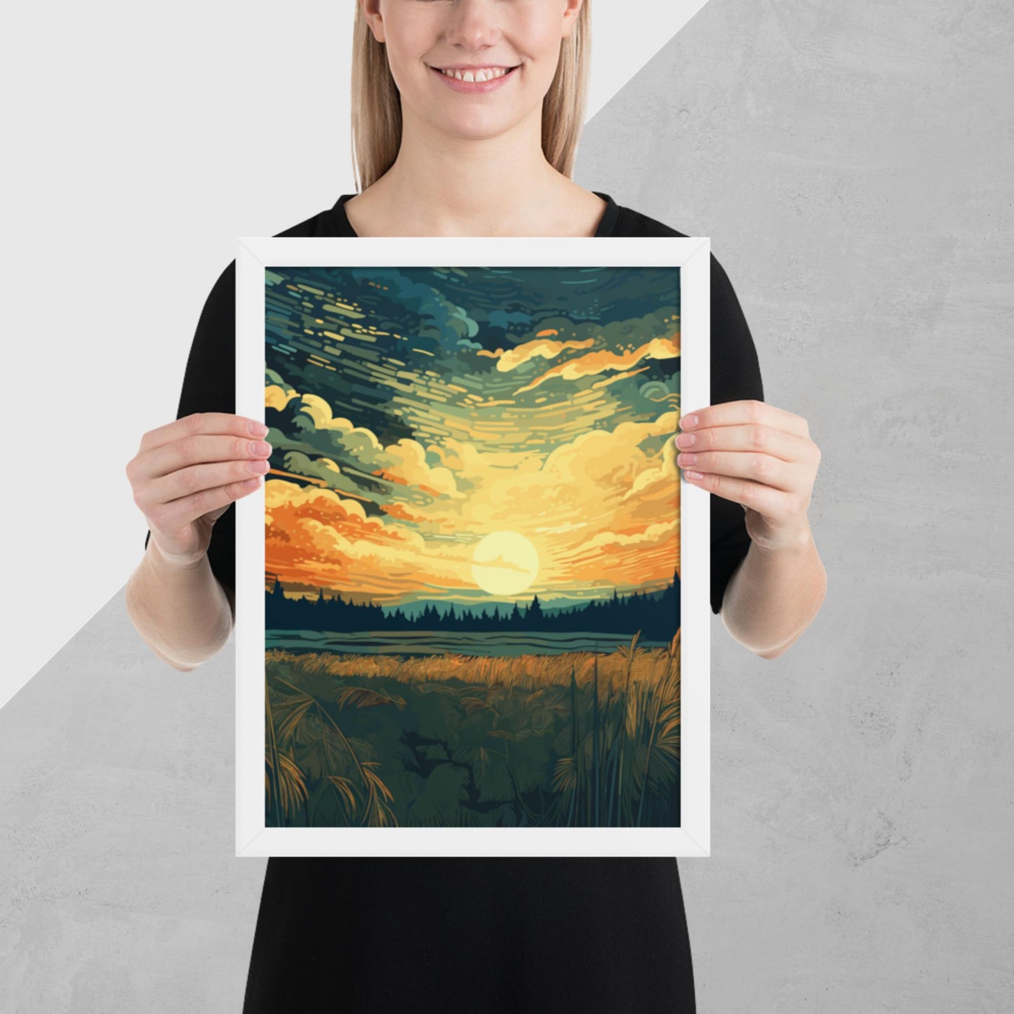 Crop Field Sunset Framed Poster