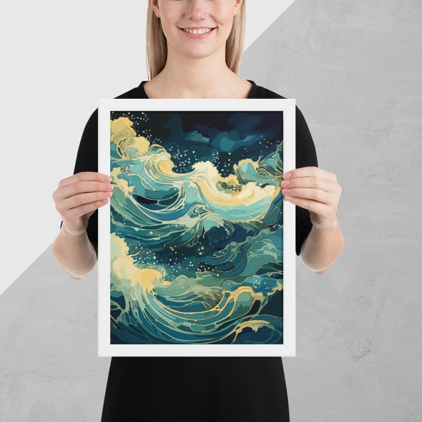Nighttime Ocean Waves Framed Poster