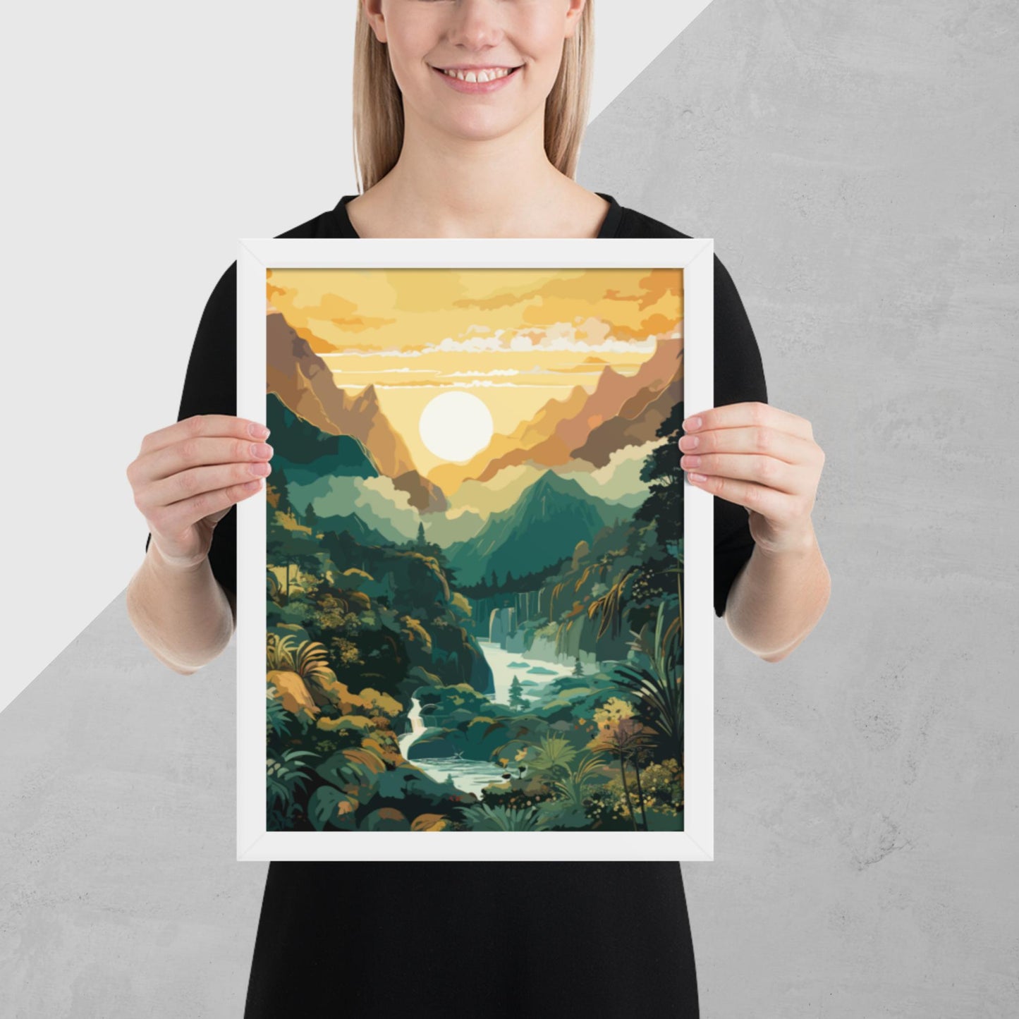 Mountainous Rainforest River Framed Poster