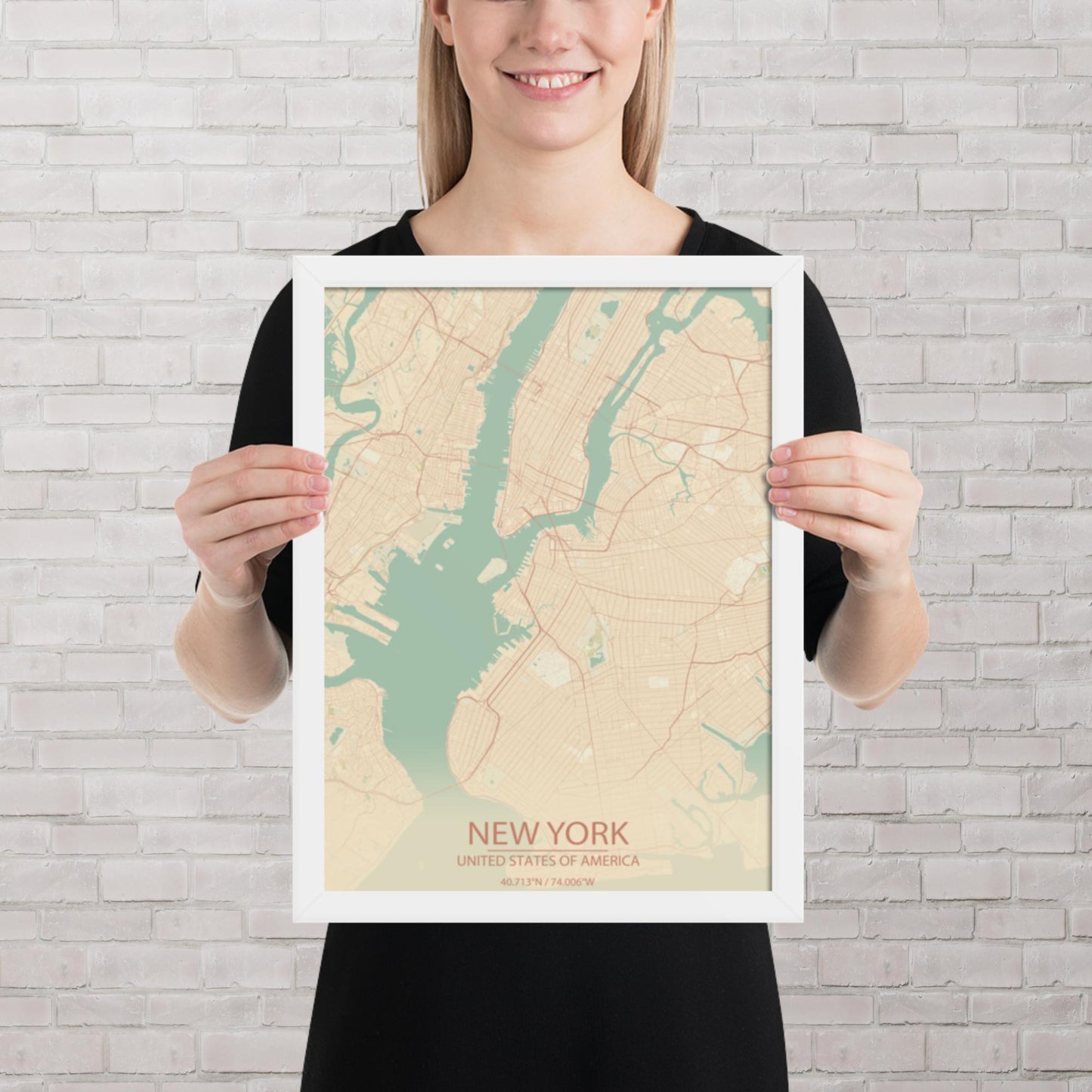 New York Vintage Style Framed Map