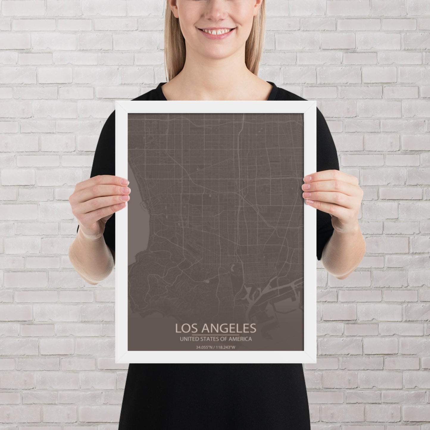 Los Angeles Brown and Grey Framed Map