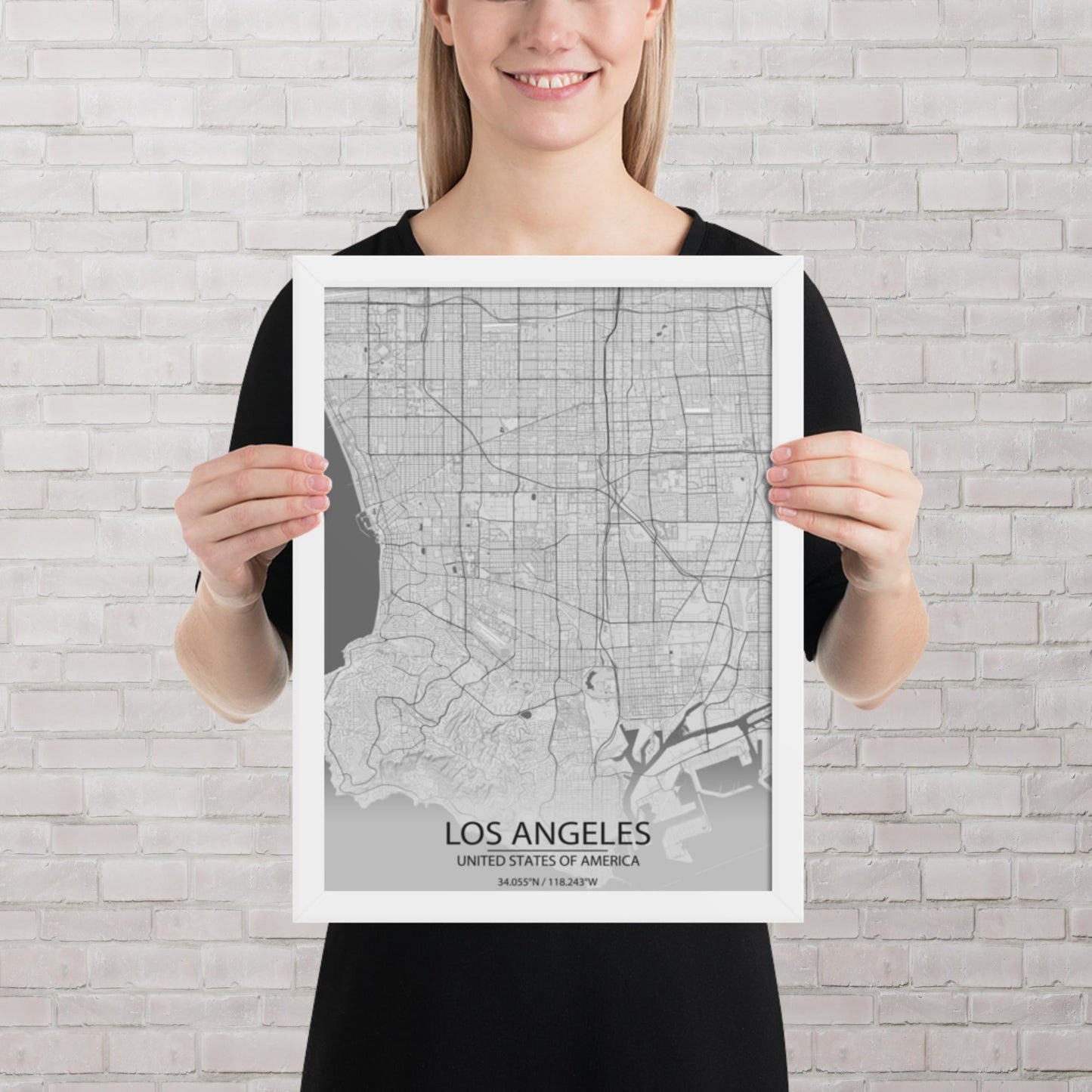 Los Angeles Light Grey Framed Map