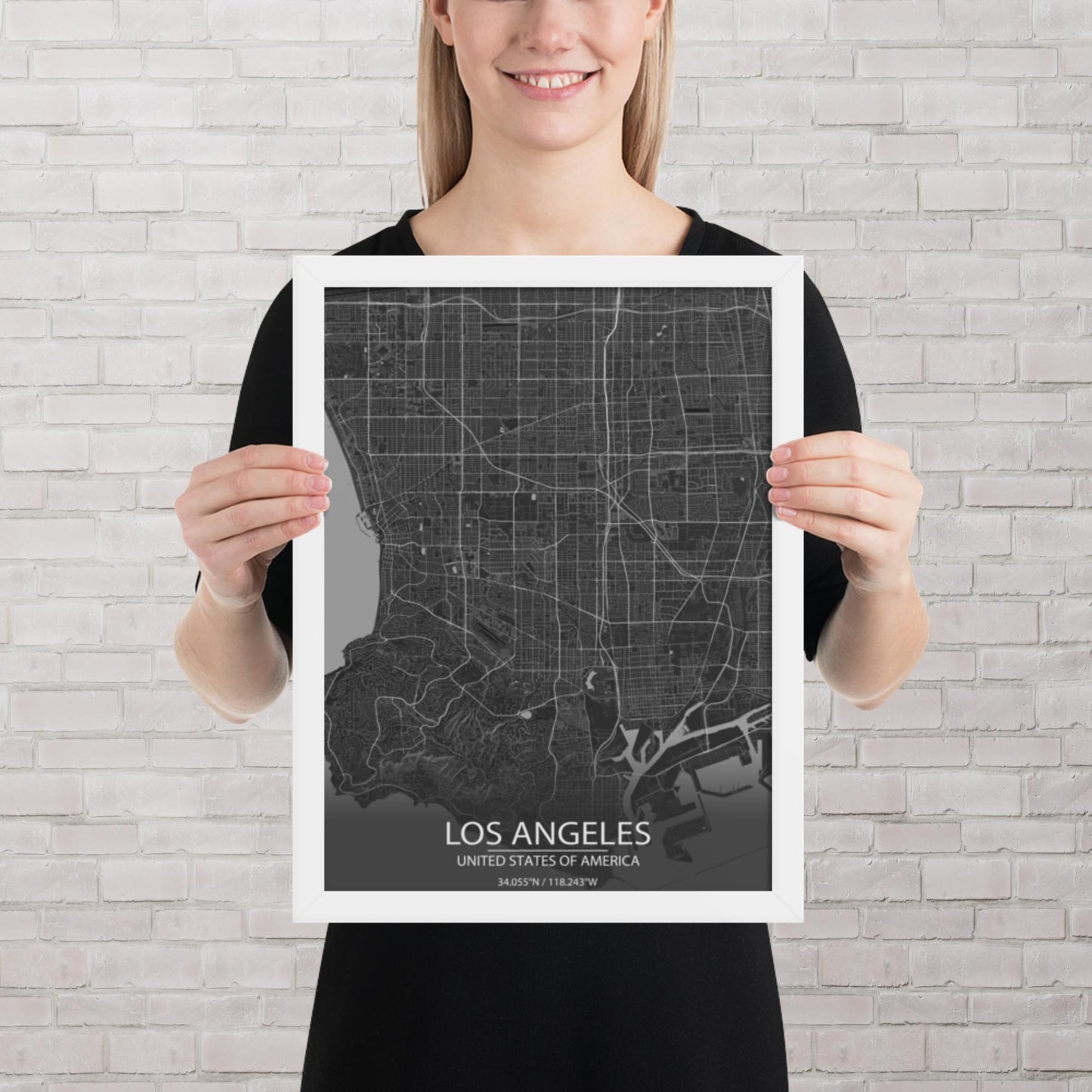 Los Angeles Dark Grey Framed Map