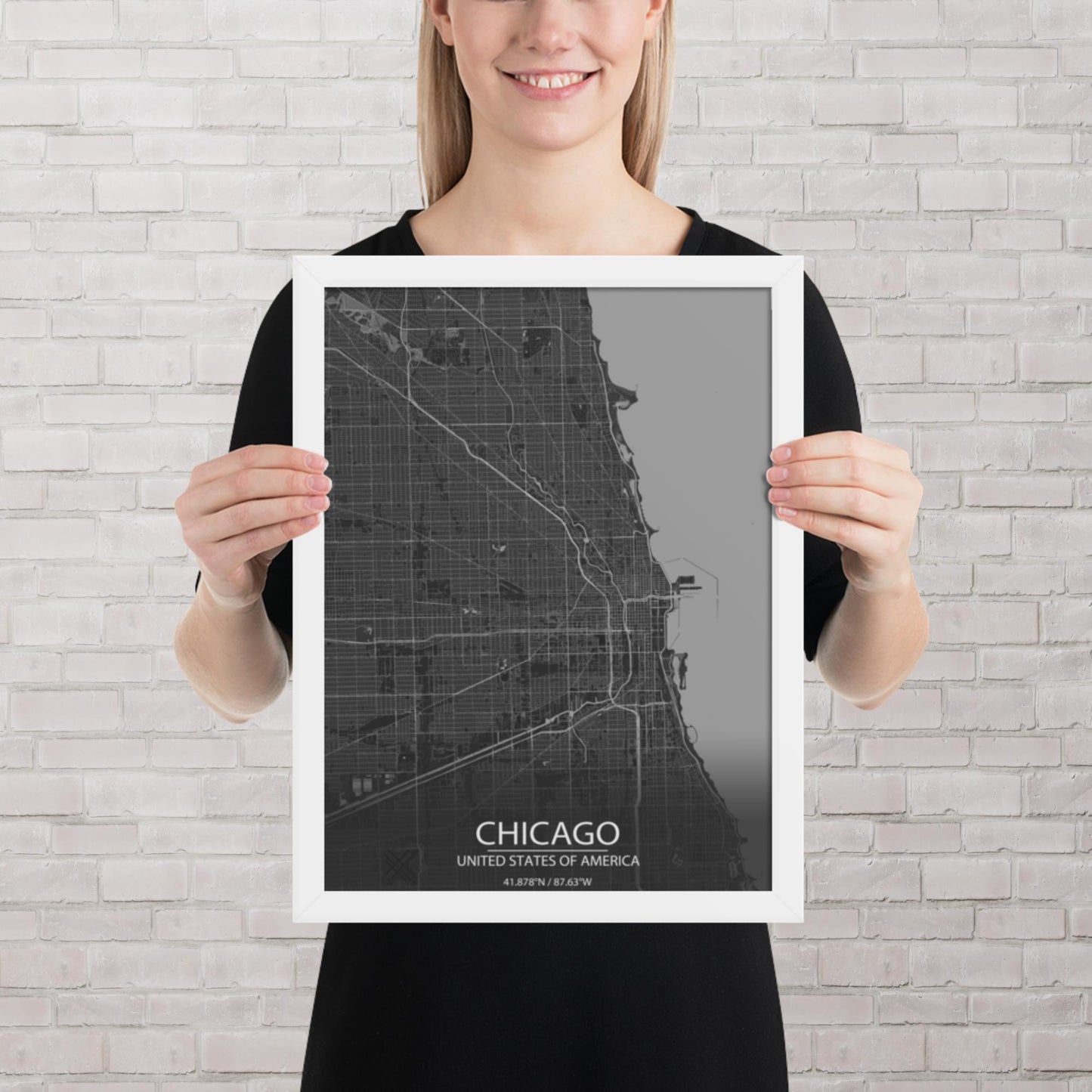 Chicago Dark Grey Framed Map