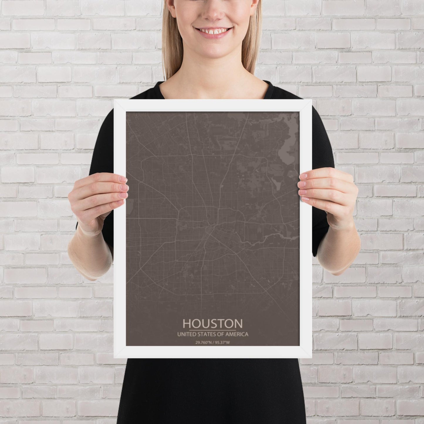 Houston Brown and Grey Framed Map