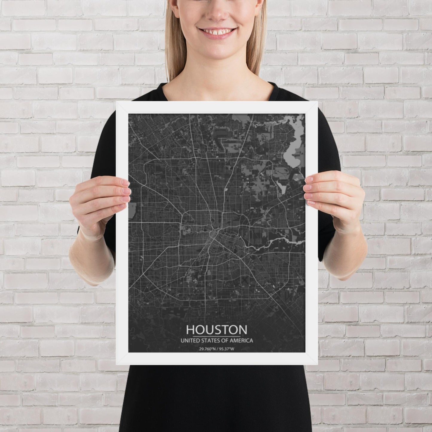 Houston Dark Grey Framed Map
