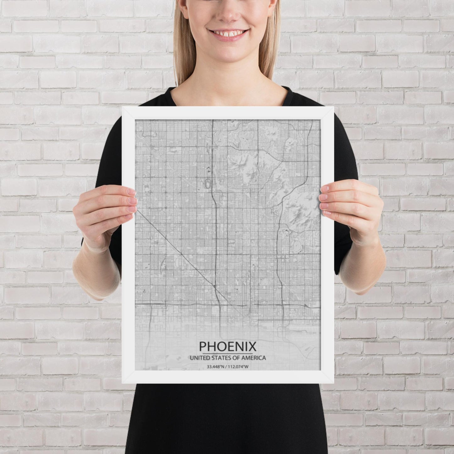 Phoenix Light Grey Framed Map
