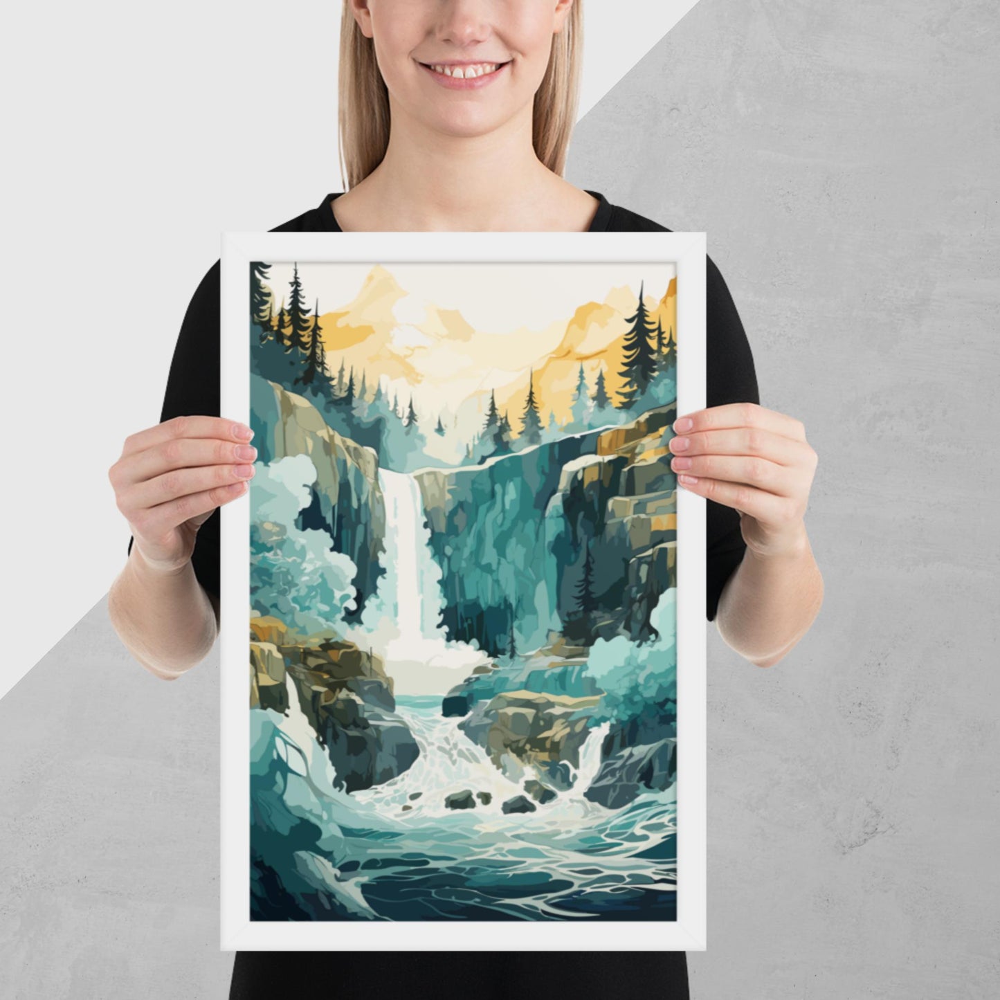 Roaring Forest Waterfall Framed Poster