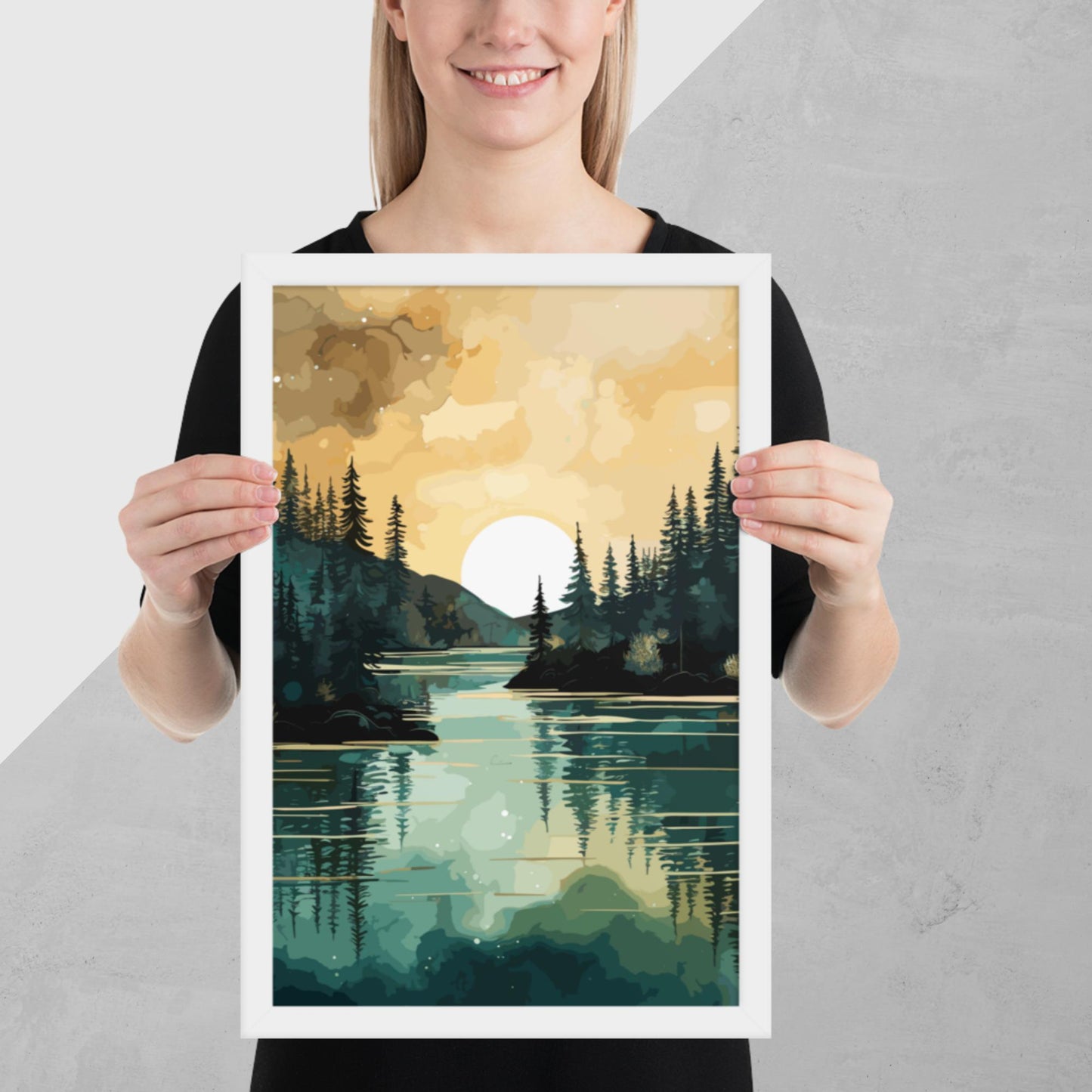 Forest Lake Sunset Framed Poster