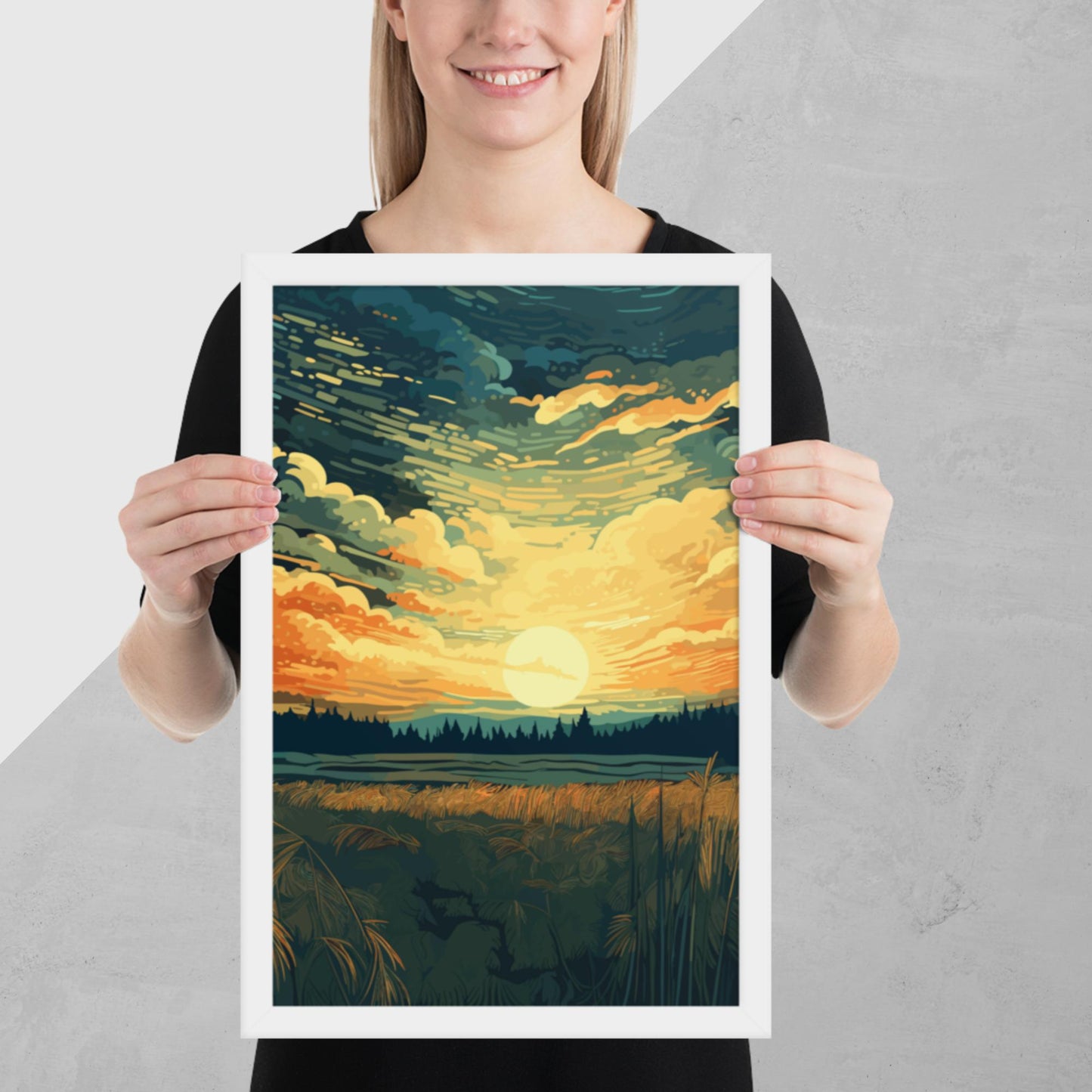 Crop Field Sunset Framed Poster