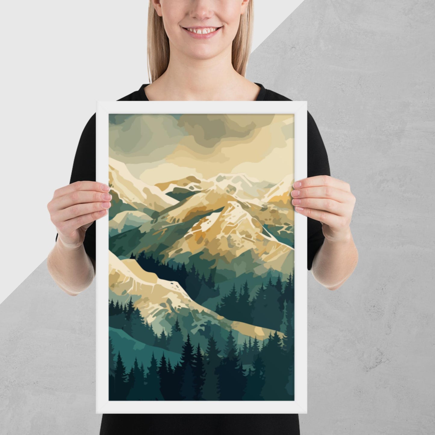 Winter Forest Mountains Framed Poster