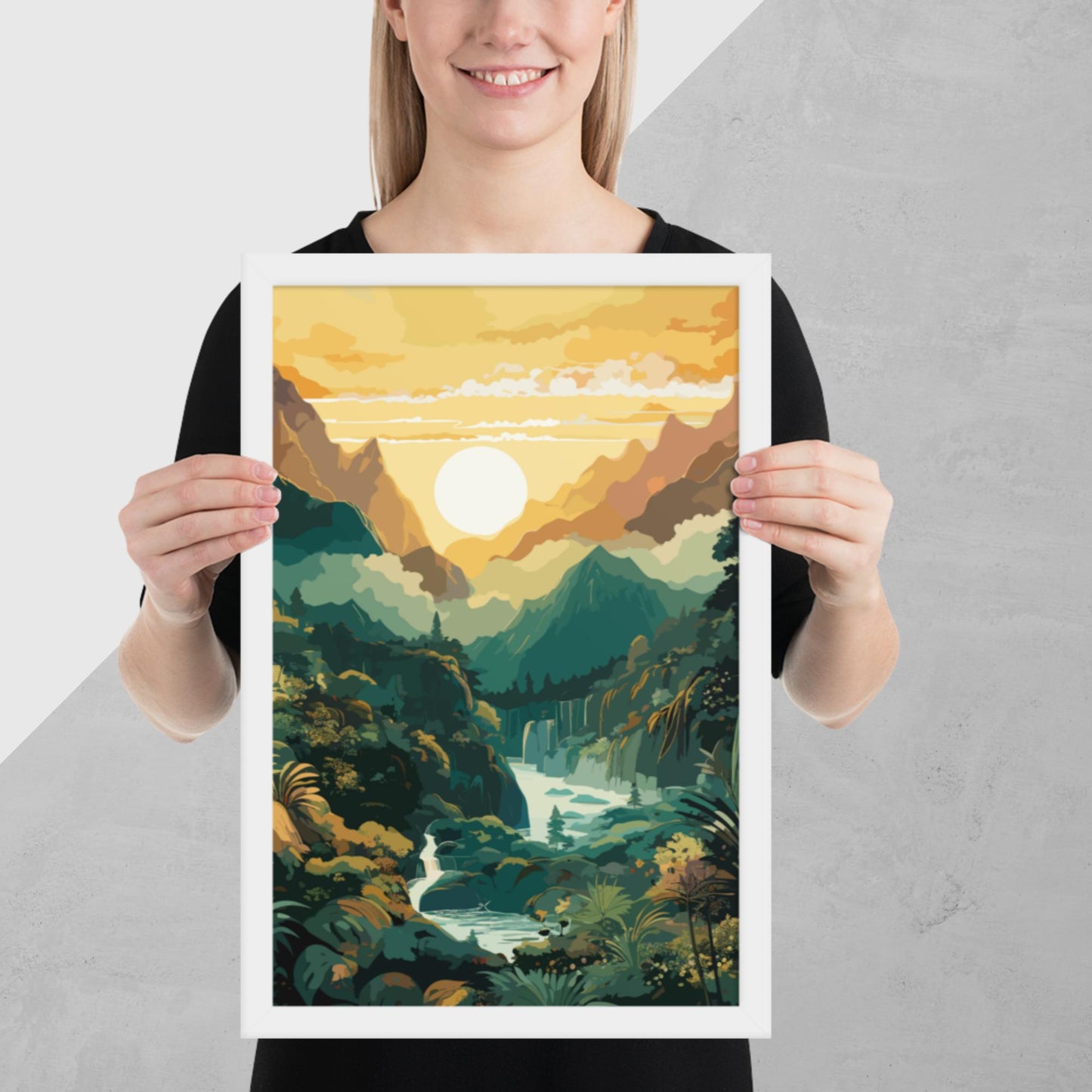 Mountainous Rainforest River Framed Poster