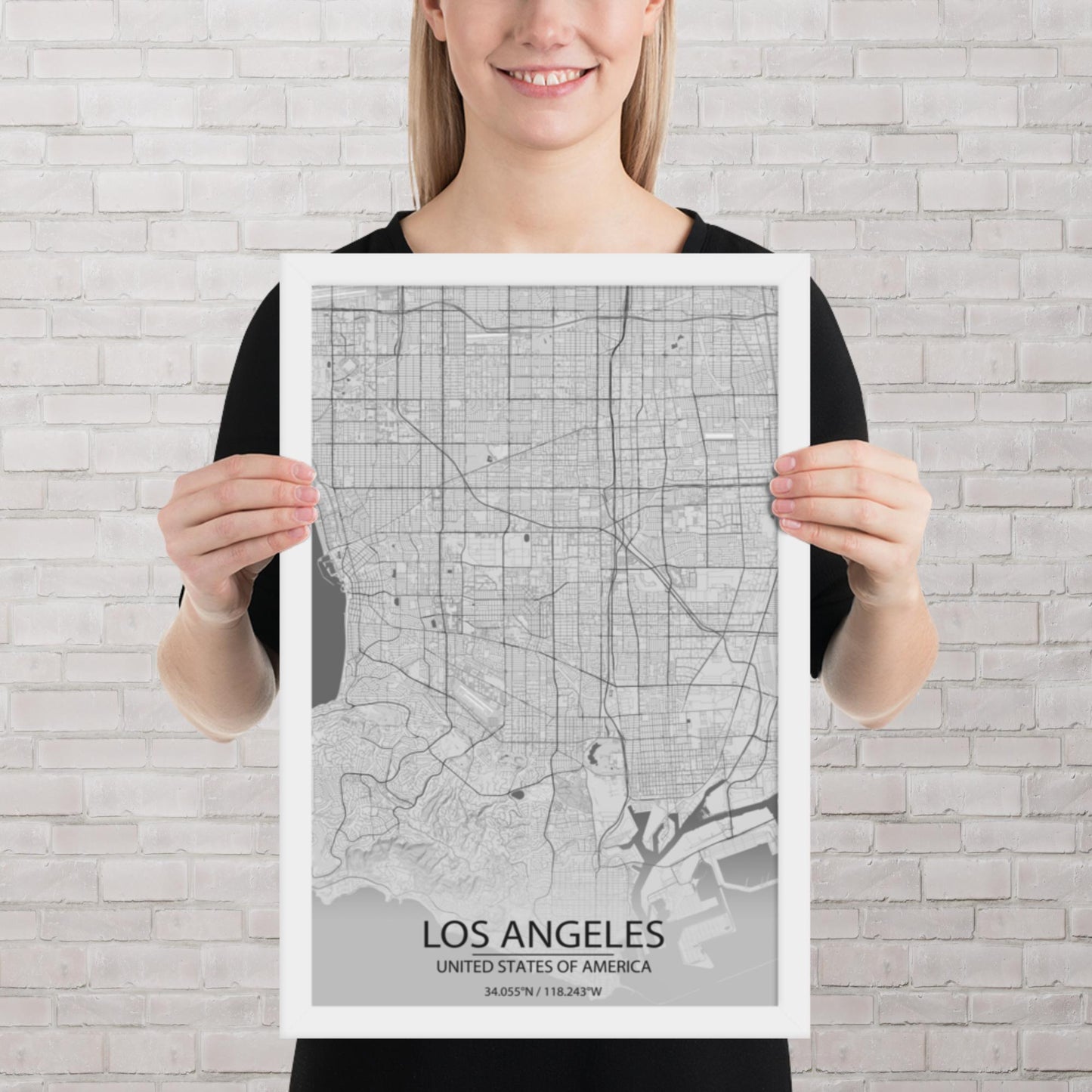 Los Angeles Light Grey Framed Map