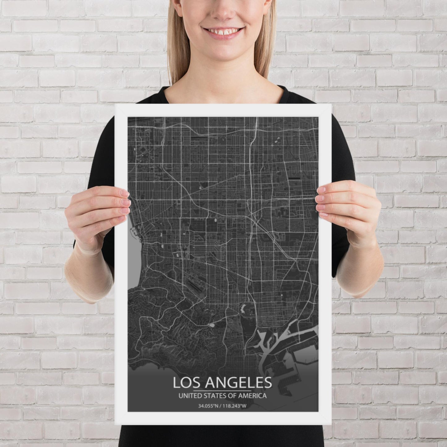 Los Angeles Dark Grey Framed Map