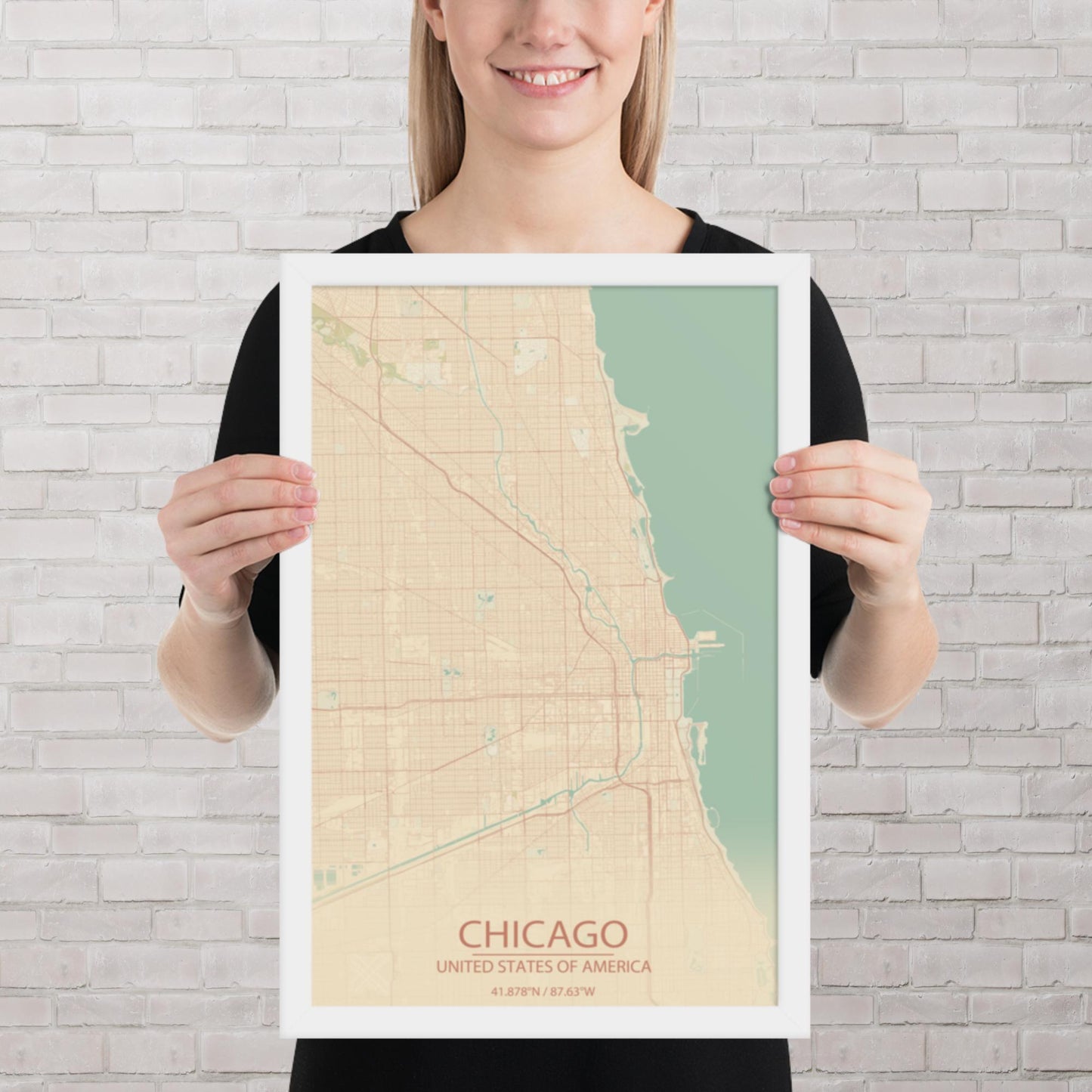 Chicago Vintage Style Framed Map