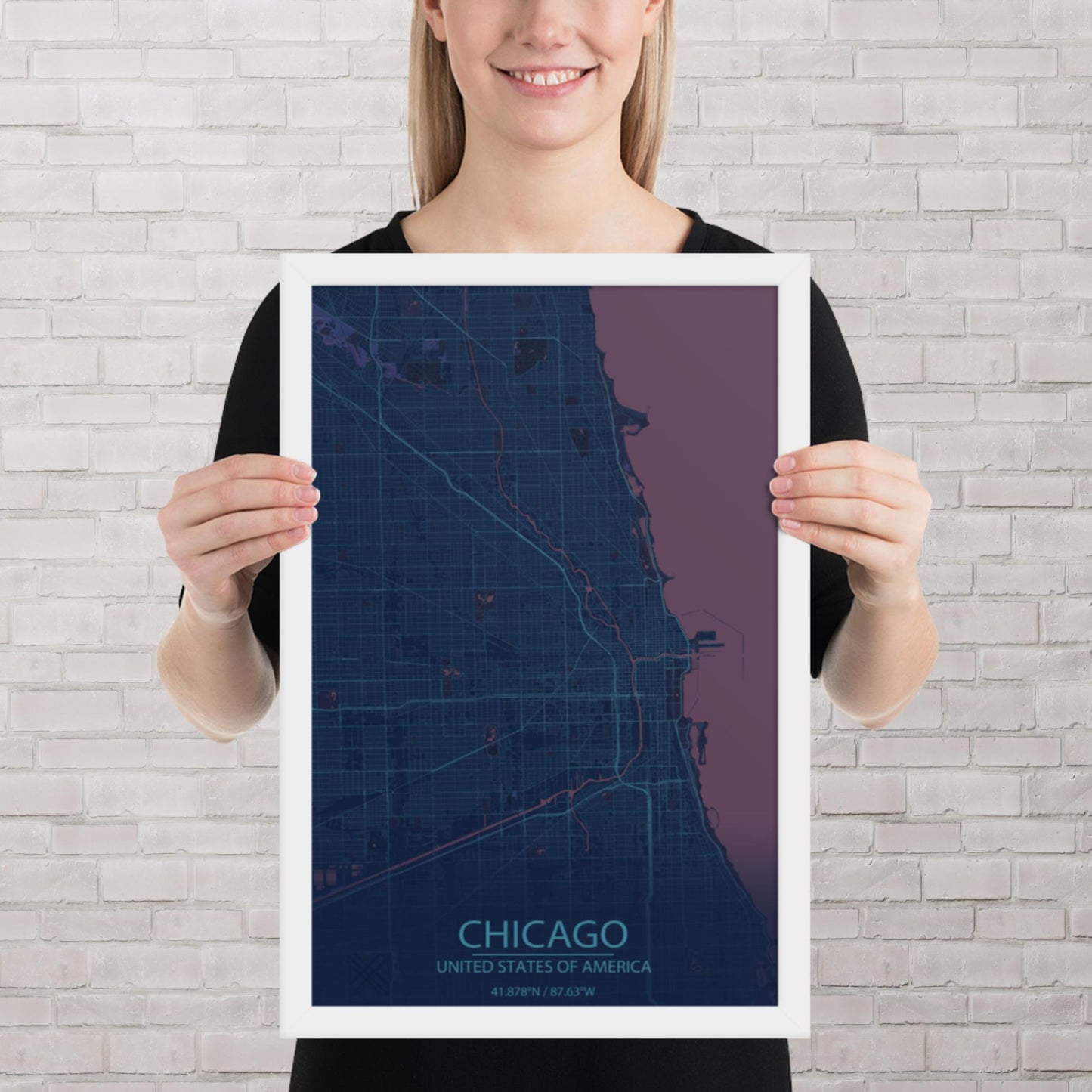 Chicago Blue and Purple Framed Map