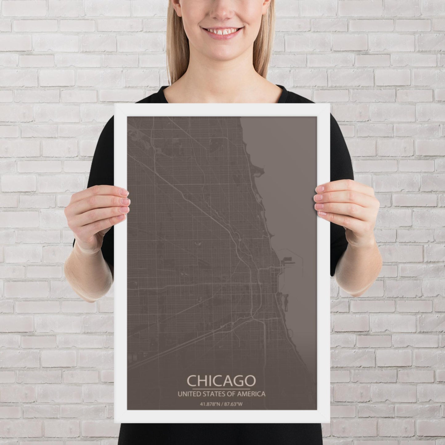 Chicago Brown and Grey Framed Map