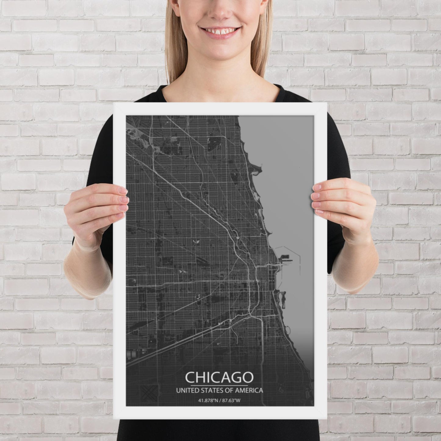 Chicago Dark Grey Framed Map