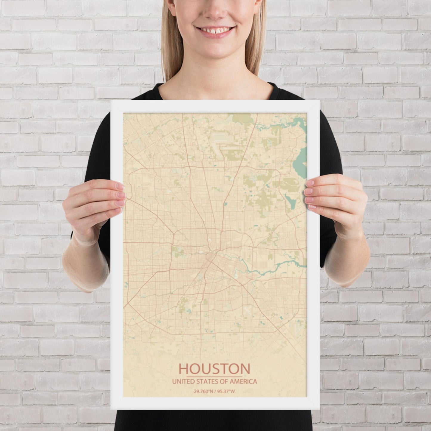 Houston Vintage Style Framed Map