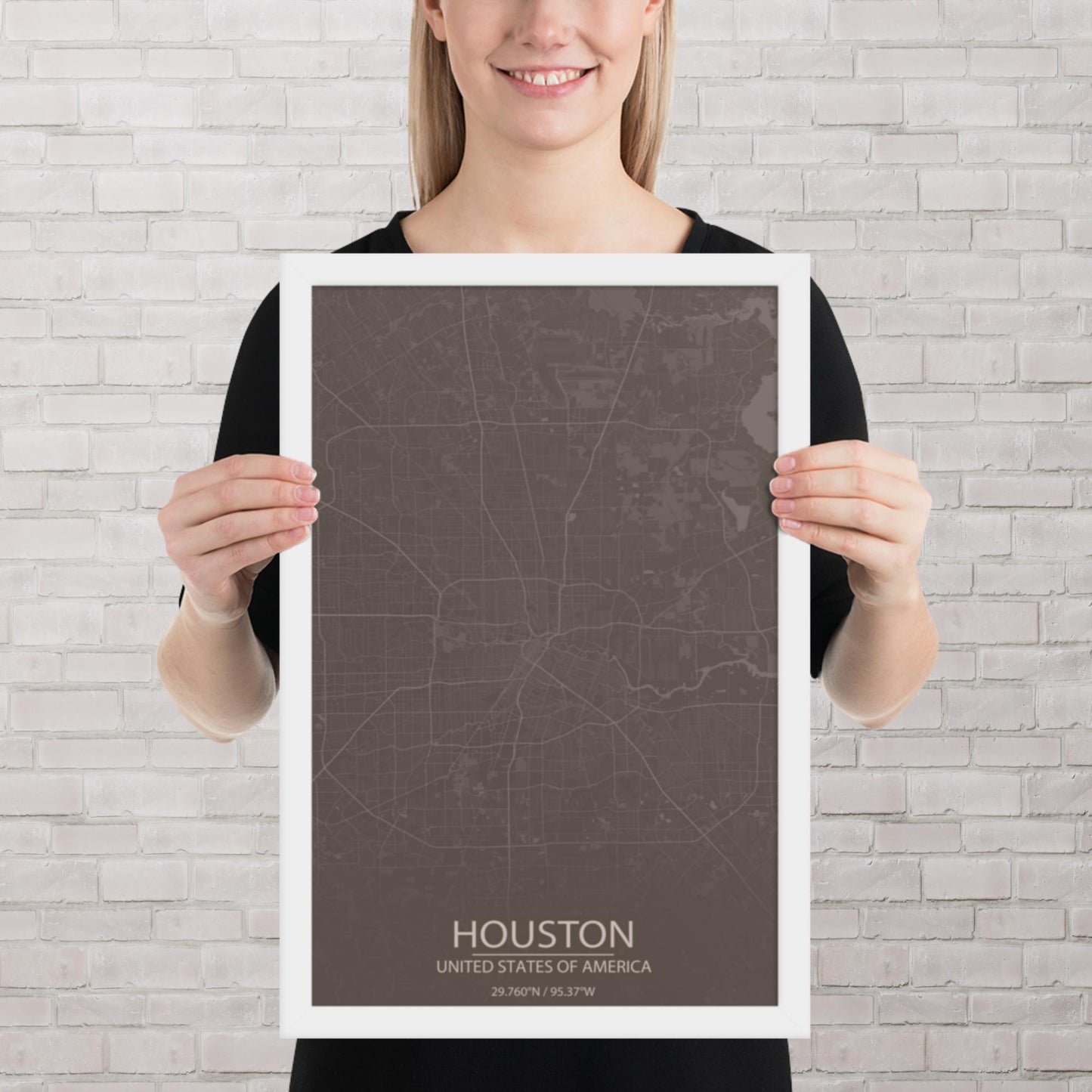 Houston Brown and Grey Framed Map
