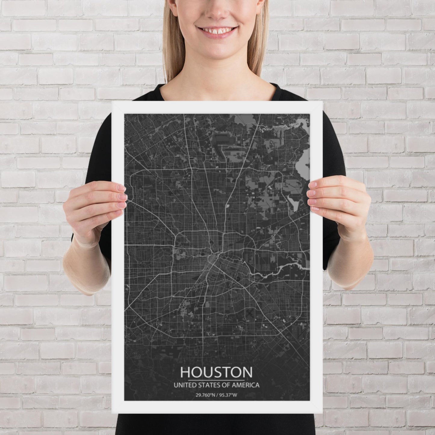 Houston Dark Grey Framed Map