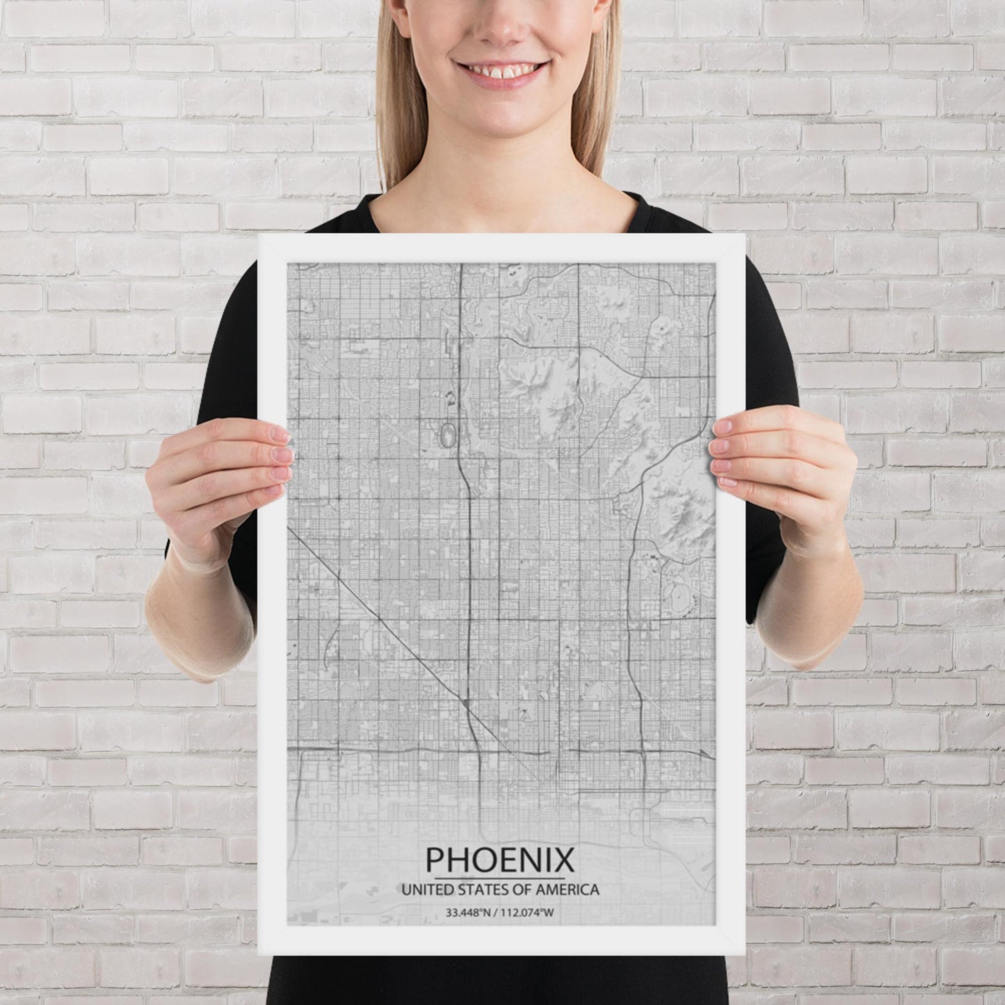 Phoenix Light Grey Framed Map