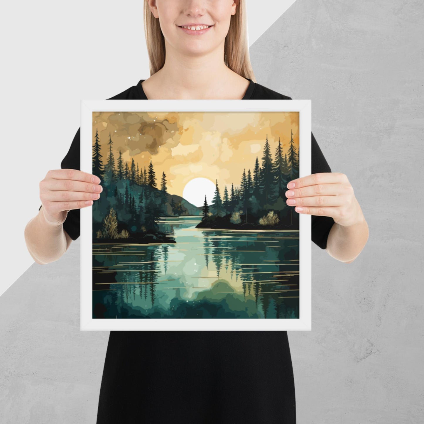Forest Lake Sunset Framed Poster