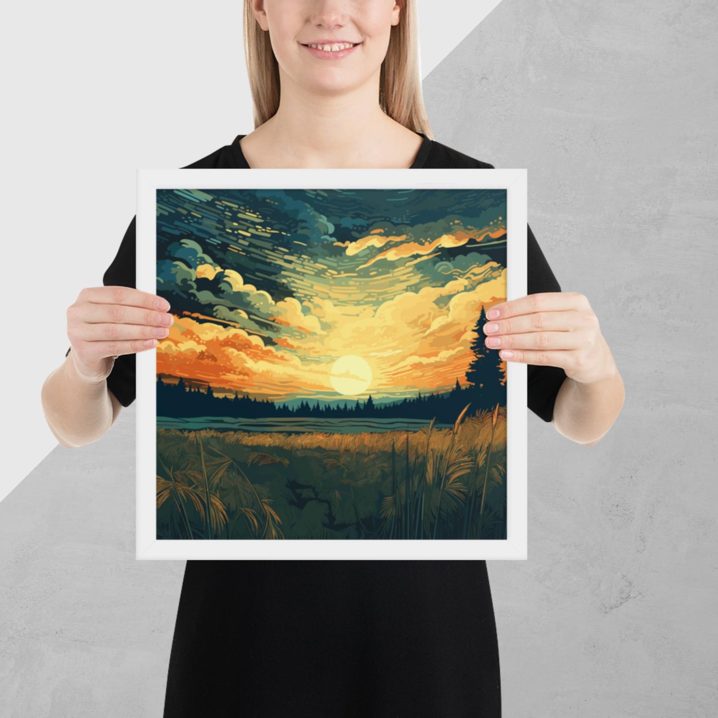 Crop Field Sunset Framed Poster