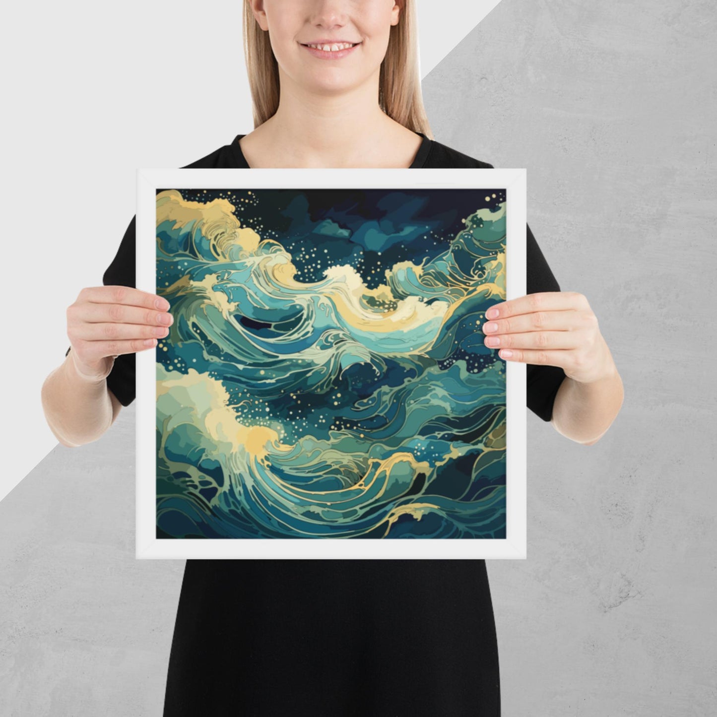 Nighttime Ocean Waves Framed Poster
