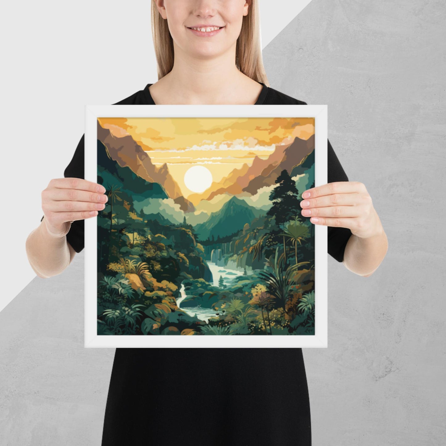 Mountainous Rainforest River Framed Poster