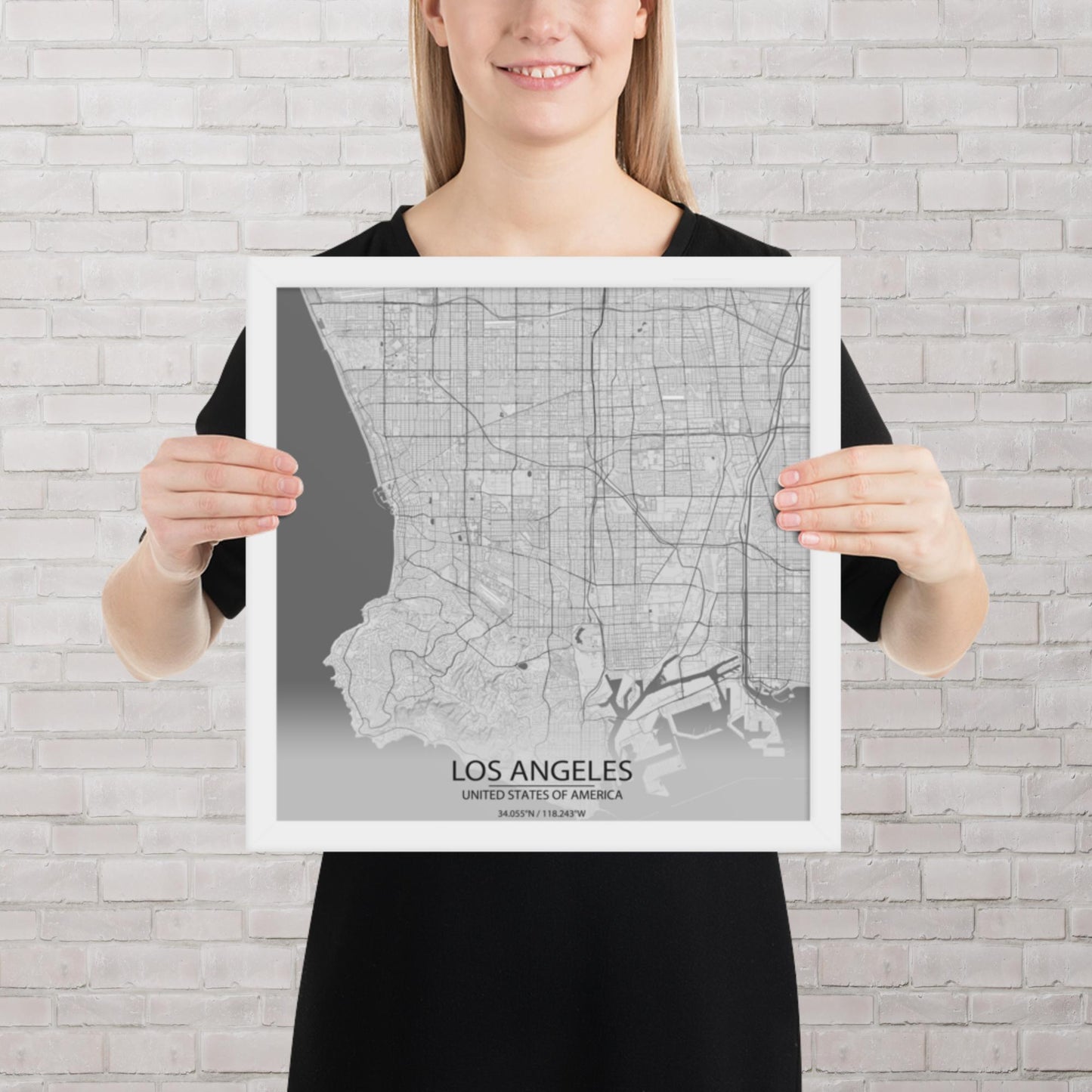 Los Angeles Light Grey Framed Map