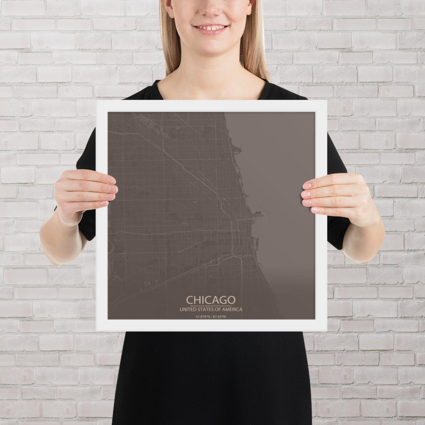 Chicago Brown and Grey Framed Map