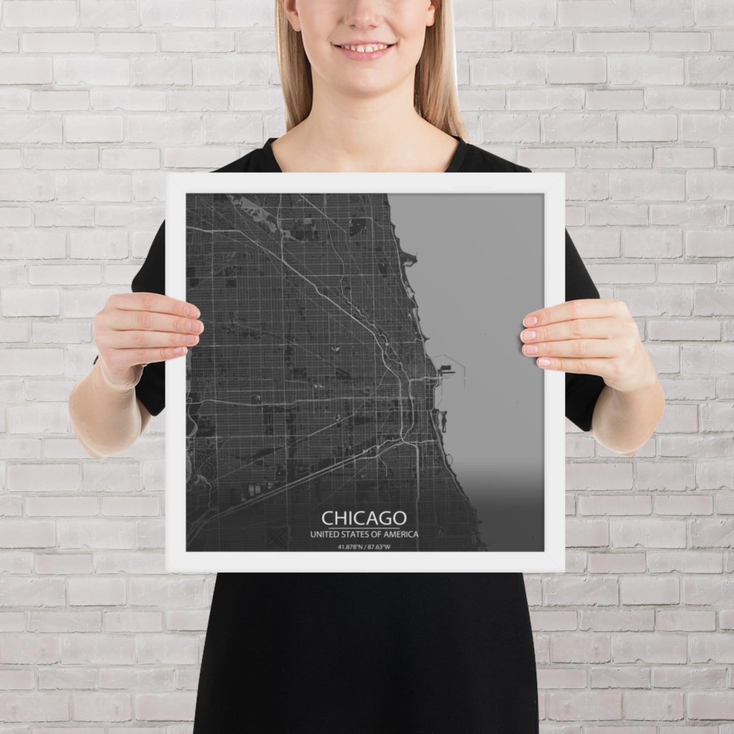 Chicago Dark Grey Framed Map