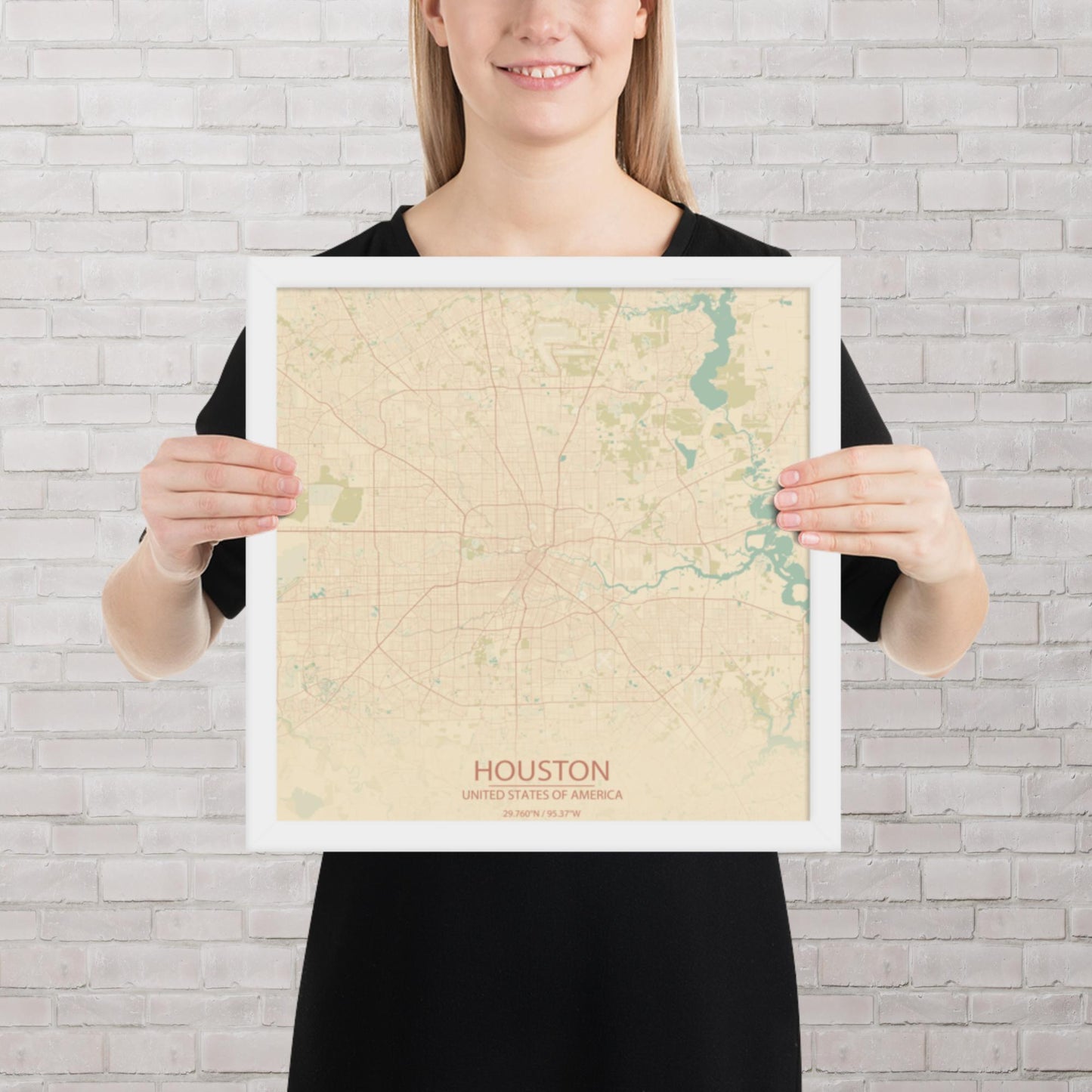 Houston Vintage Style Framed Map