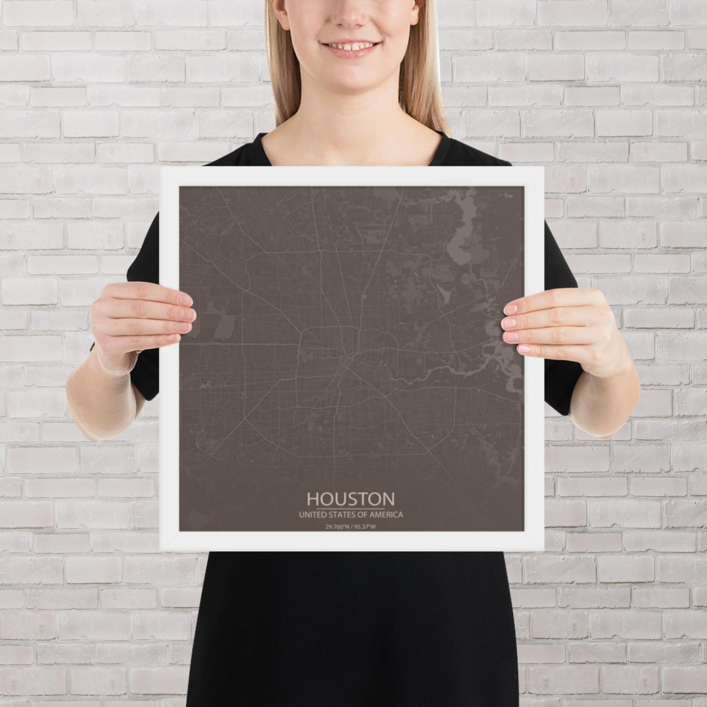 Houston Brown and Grey Framed Map