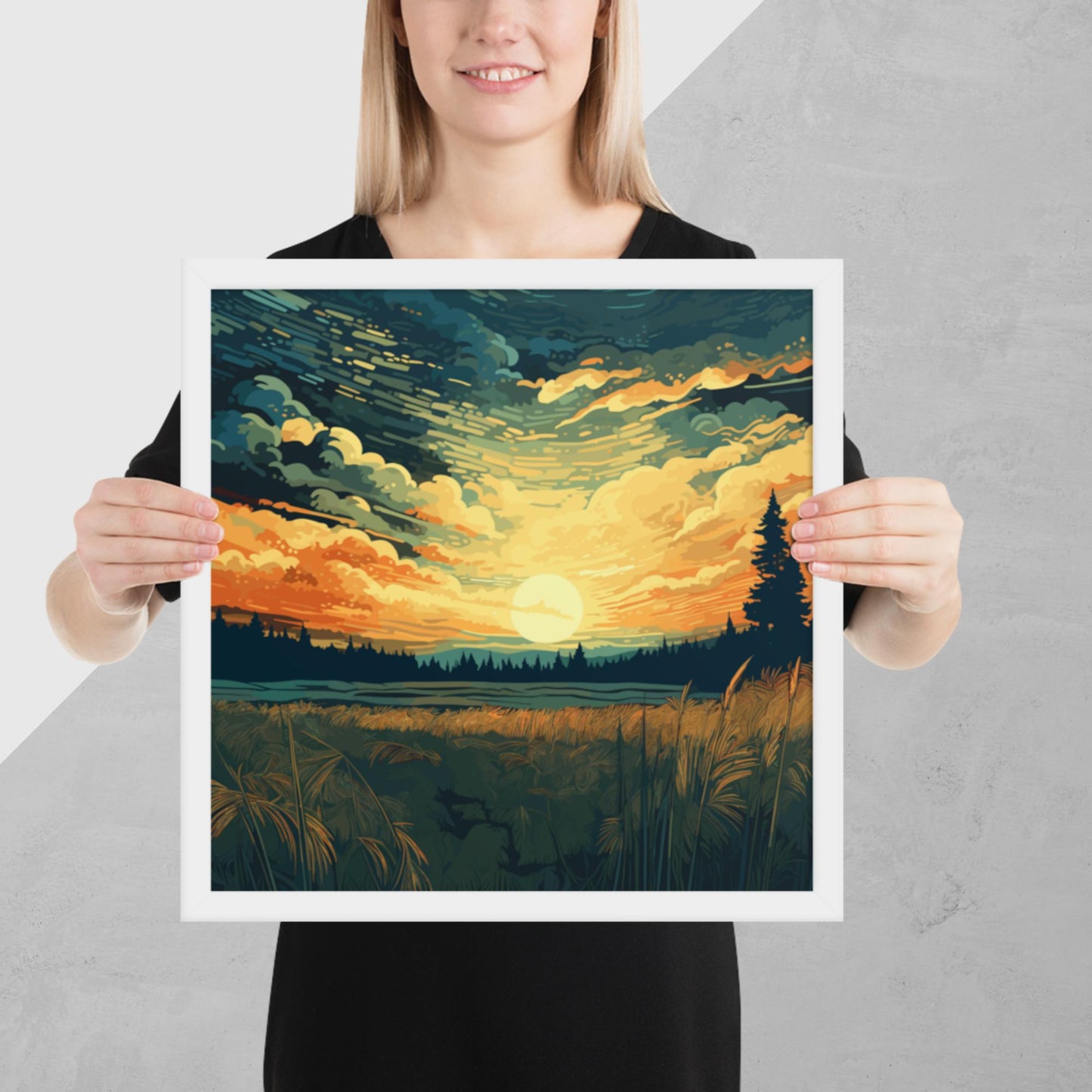 Crop Field Sunset Framed Poster