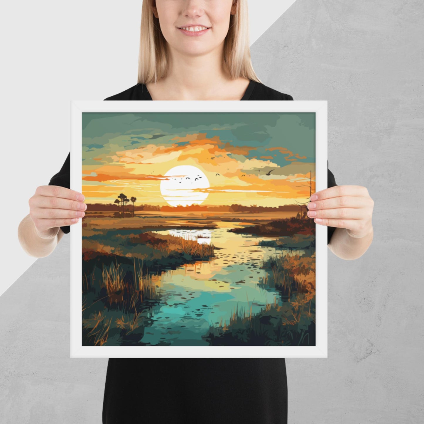 Marshland Sunset Framed Poster