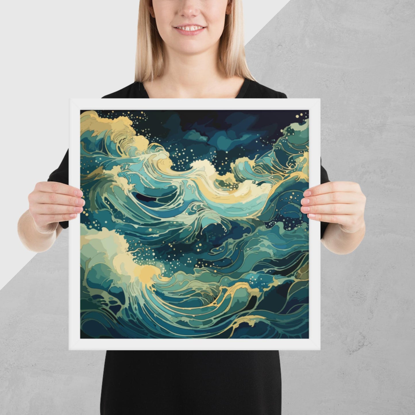 Nighttime Ocean Waves Framed Poster