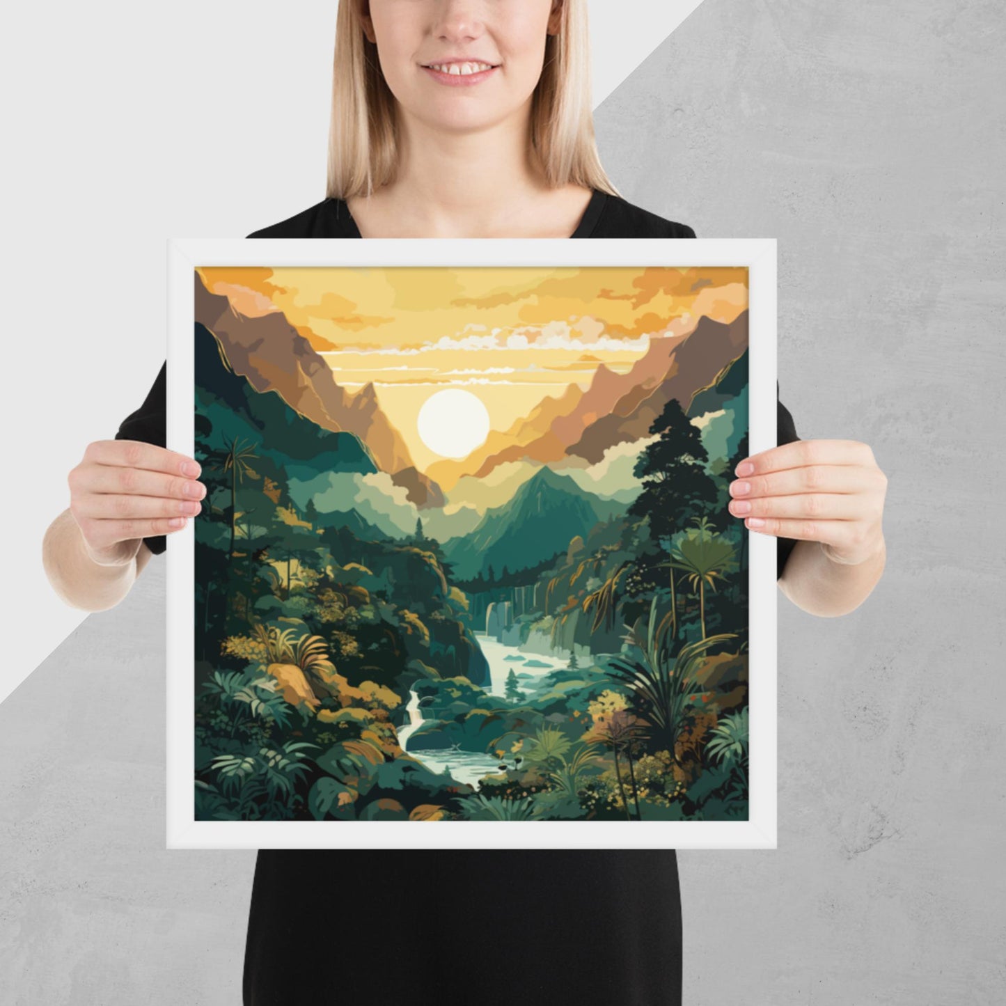 Mountainous Rainforest River Framed Poster