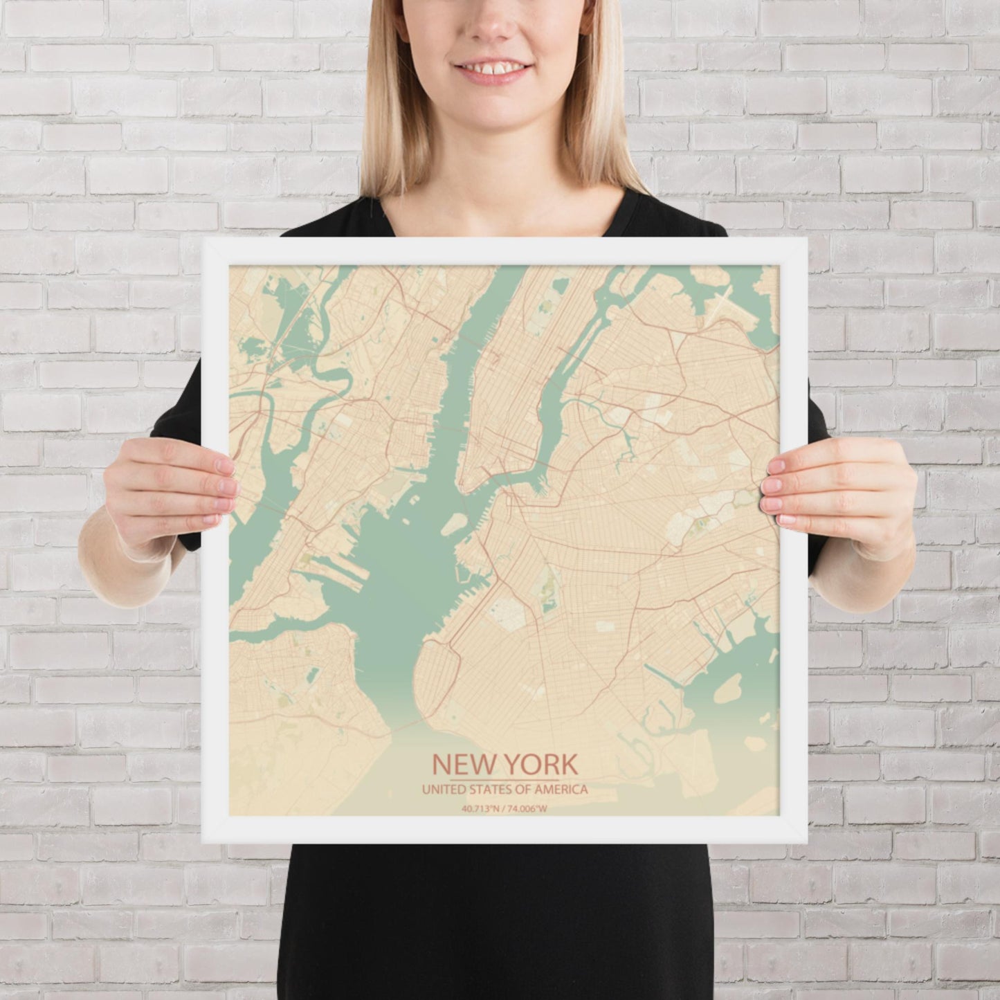New York Vintage Style Framed Map