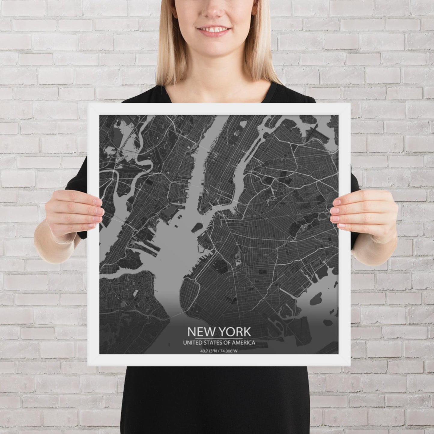 New York Dark Grey Framed Map