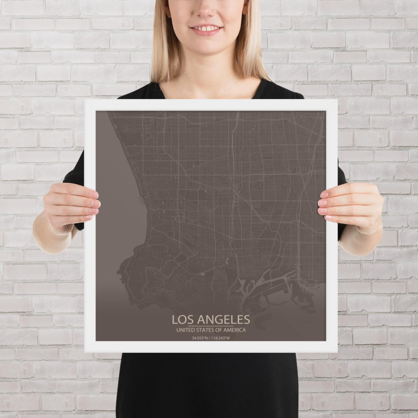 Los Angeles Brown and Grey Framed Map