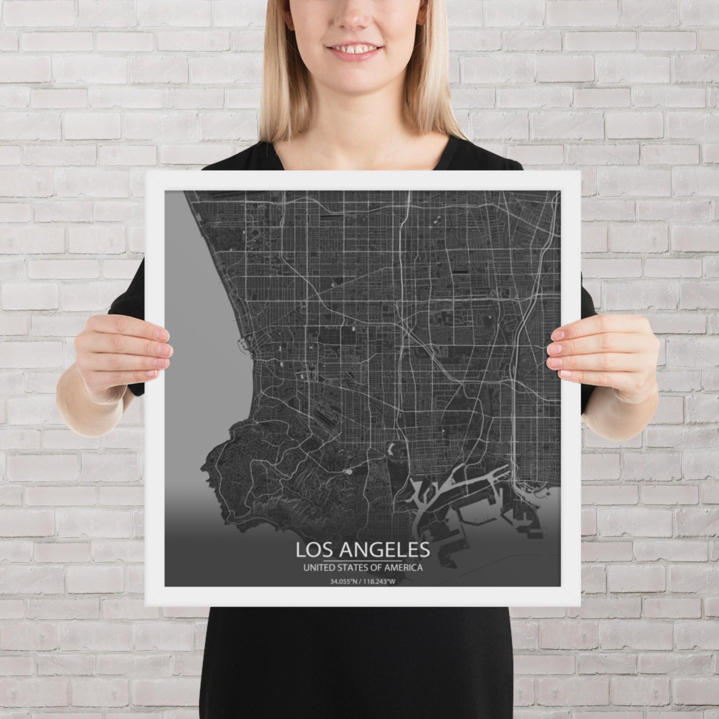 Los Angeles Dark Grey Framed Map