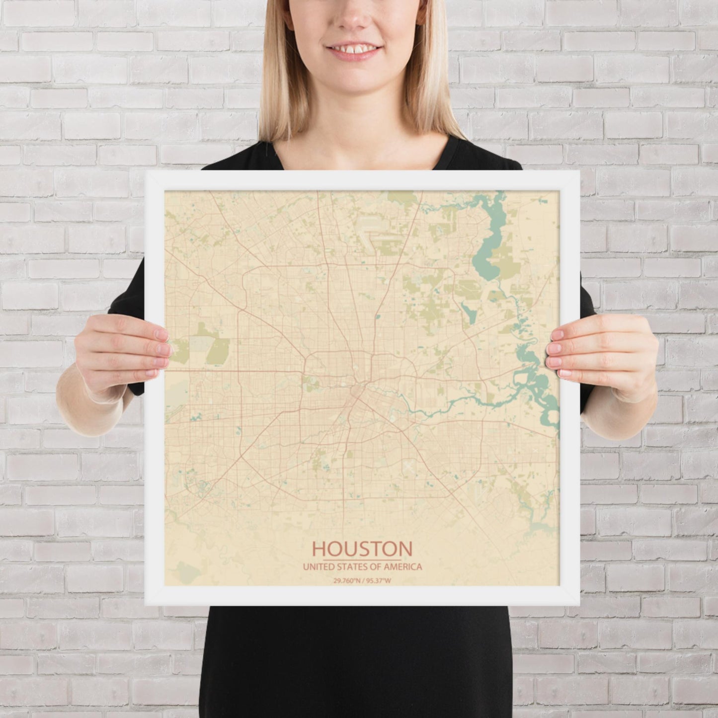 Houston Vintage Style Framed Map