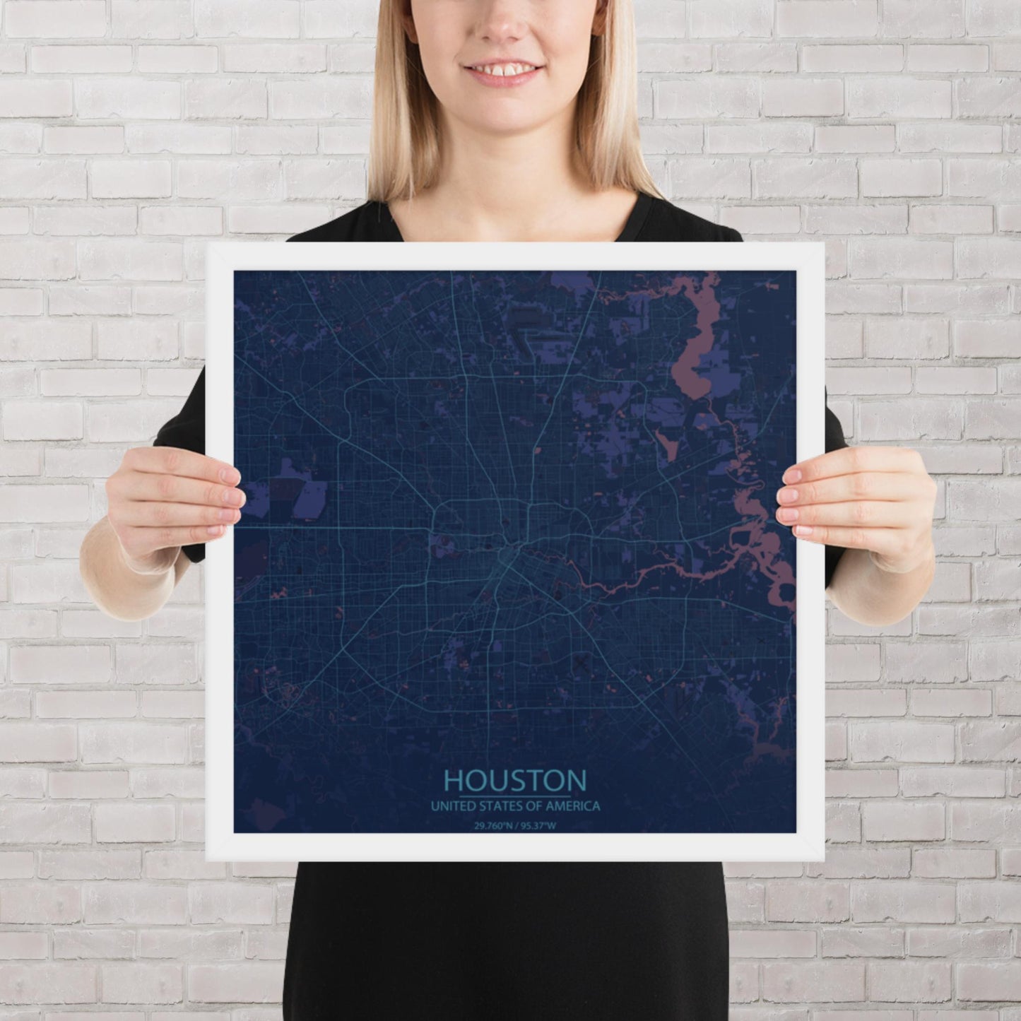 Houston Blue and Purple Framed Map