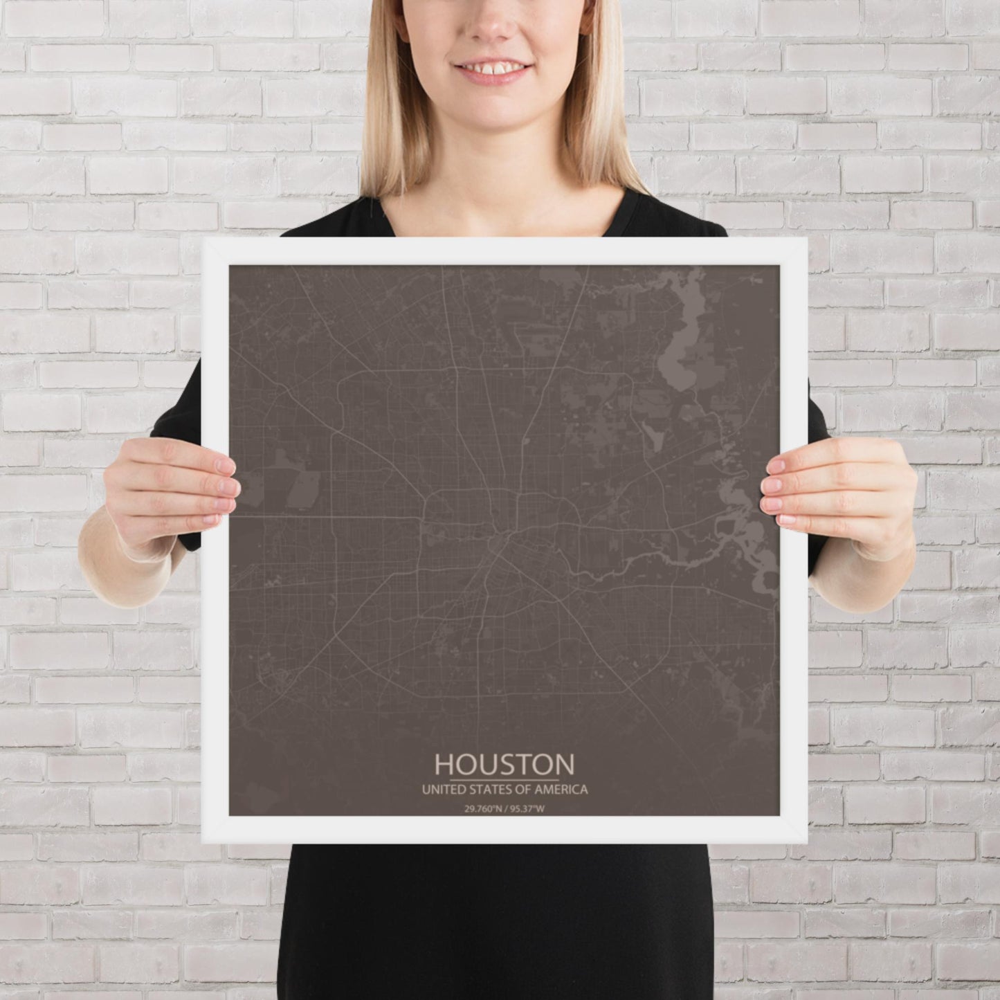 Houston Brown and Grey Framed Map