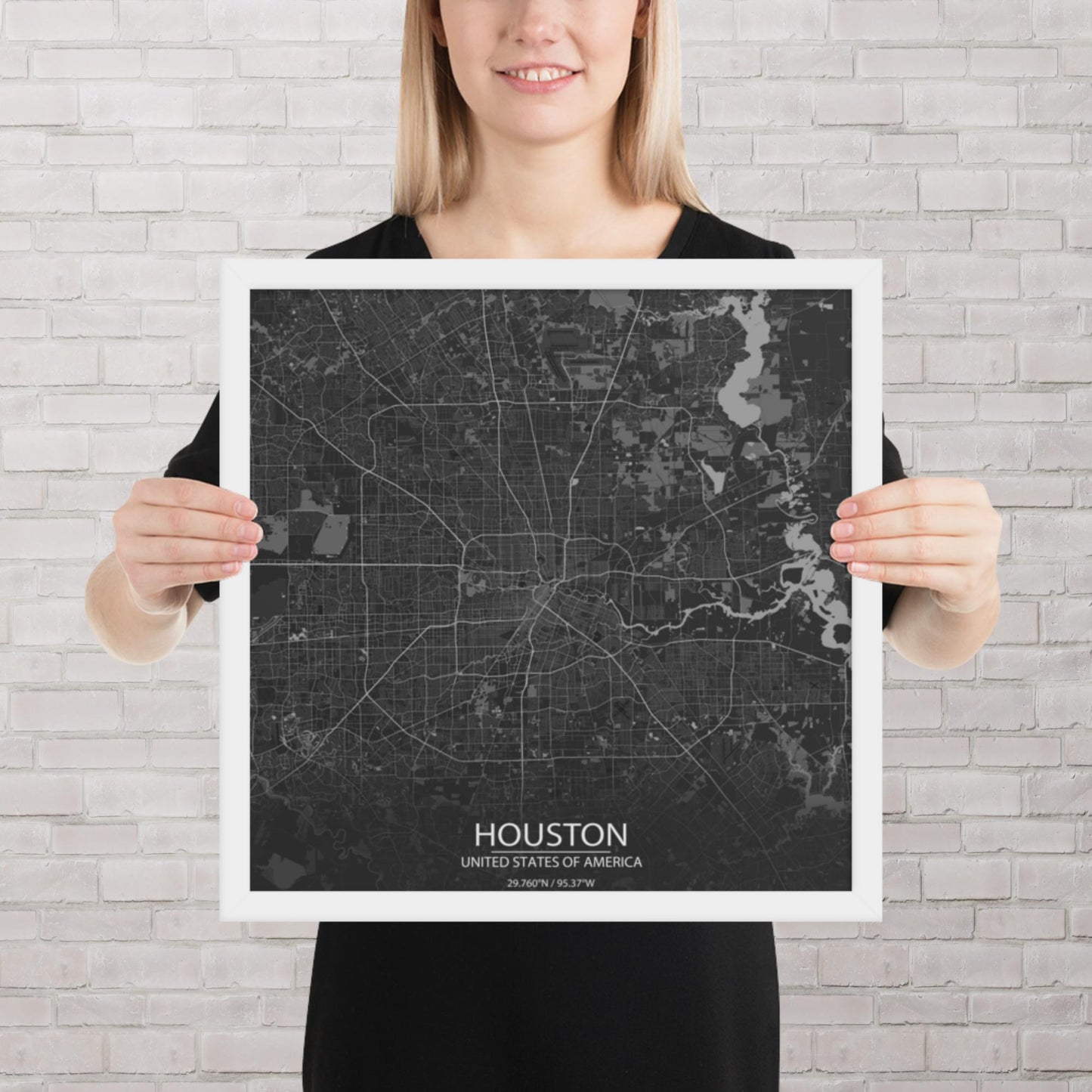 Houston Dark Grey Framed Map