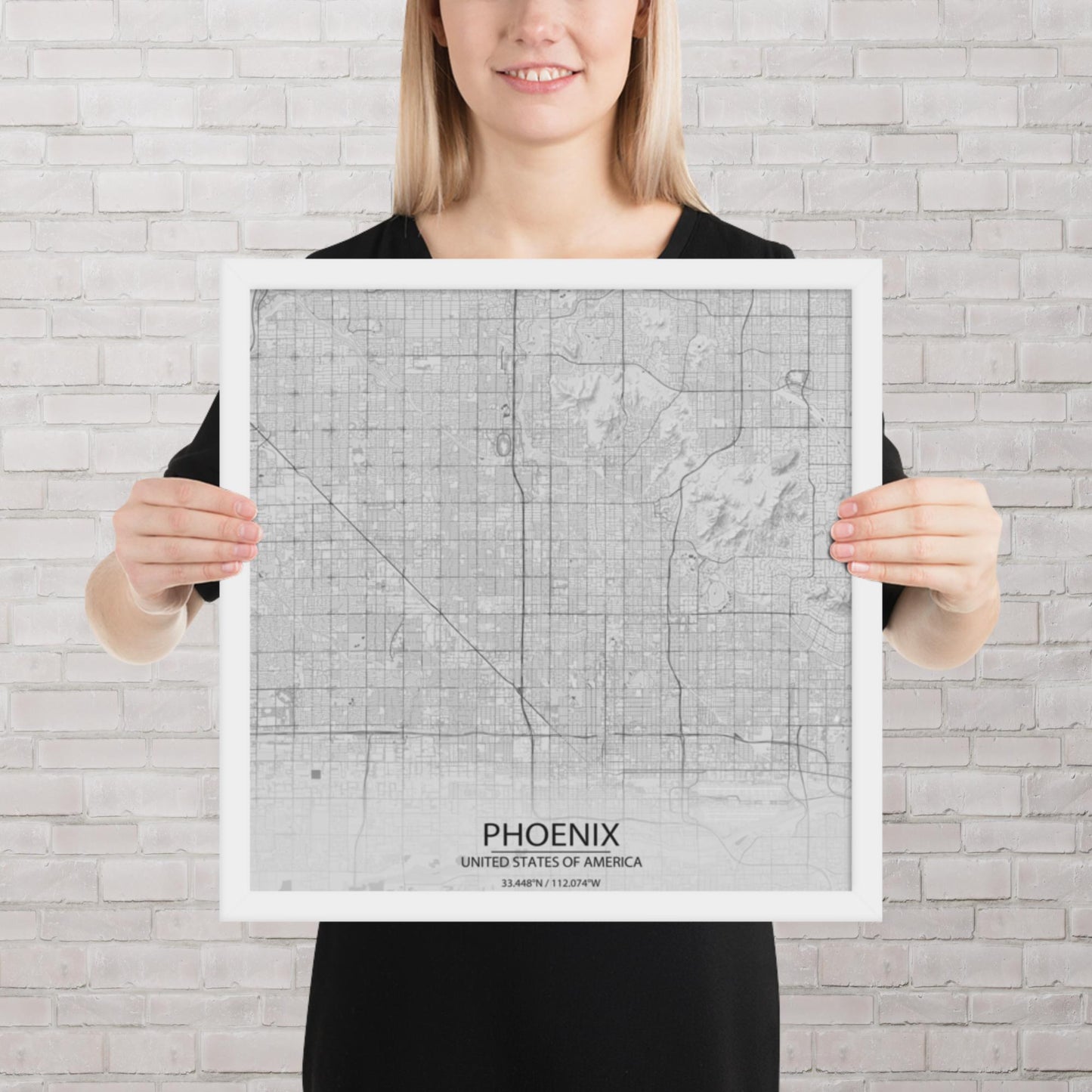 Phoenix Light Grey Framed Map