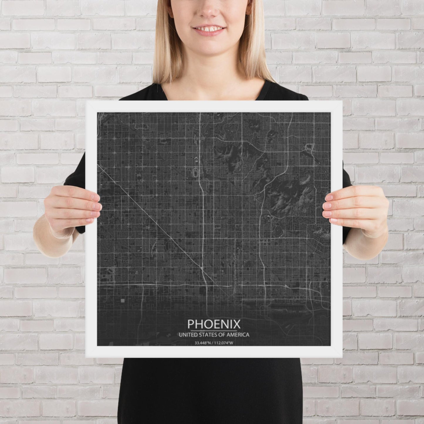 Phoenix Dark Grey Framed Map